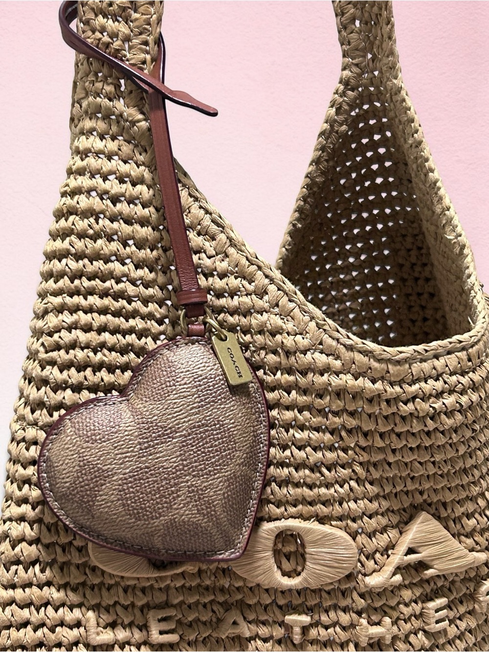 COACH Signature C Coated Canvas w/Leather Trim Puffy Heart Bag Charm NWT